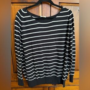 Joie Black and White Striped Lightweight Knit TUNIC Sweater - Ladies Large NWOT